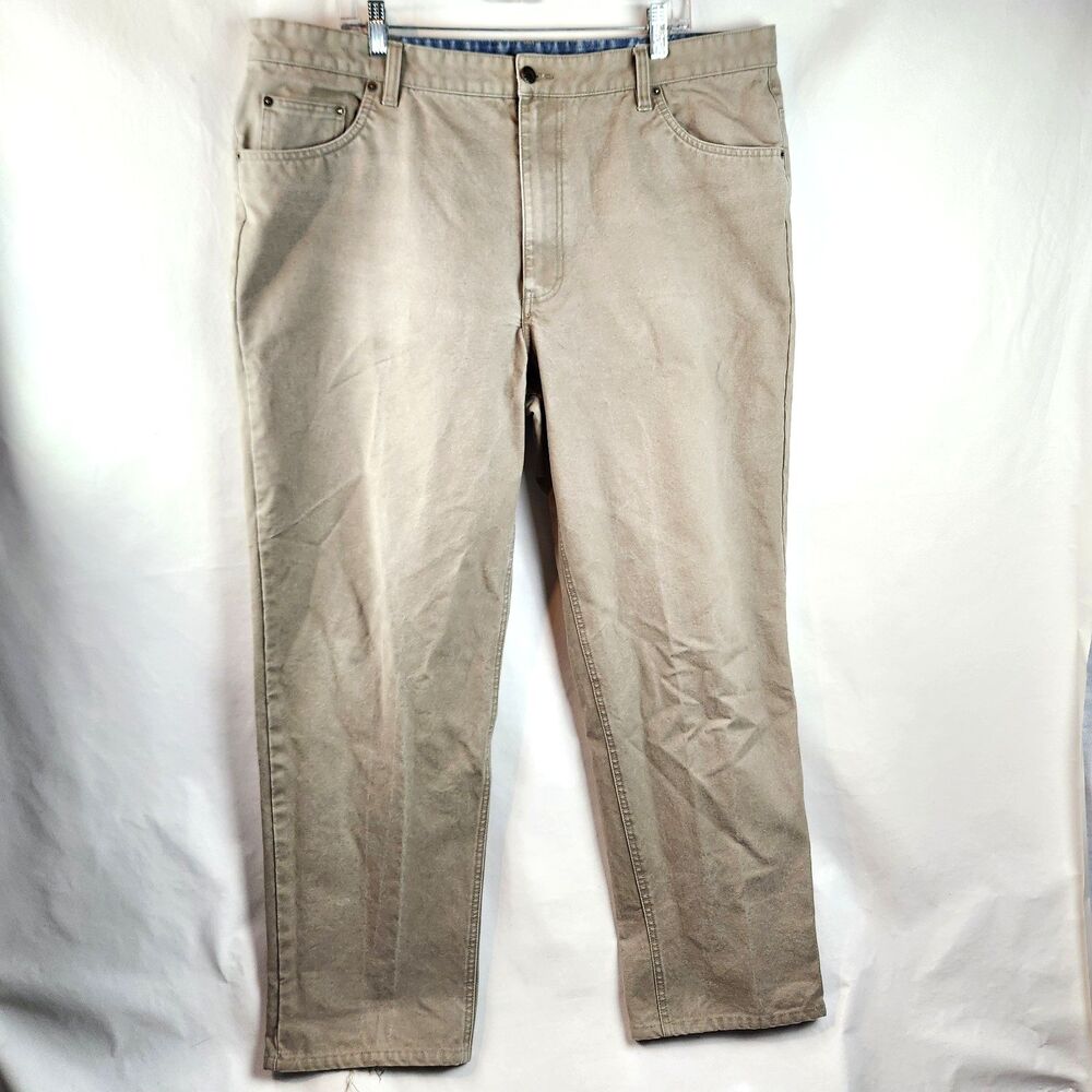 Orvis Pants Mens 42x32 Khaki Straight Fit Canvas Outdoor Casual Hiking Workwear